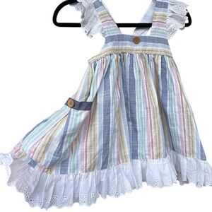 Well Dressed Wolf Rainbow Chambray Pinnie Dress 6Y